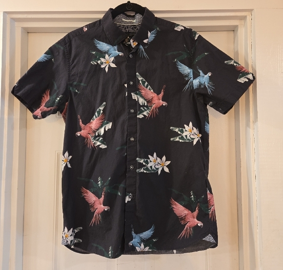Ted Baker London Mens Tropical Floral Birds Short Sleeve Button Down Shirt Large - Picture 1 of 6